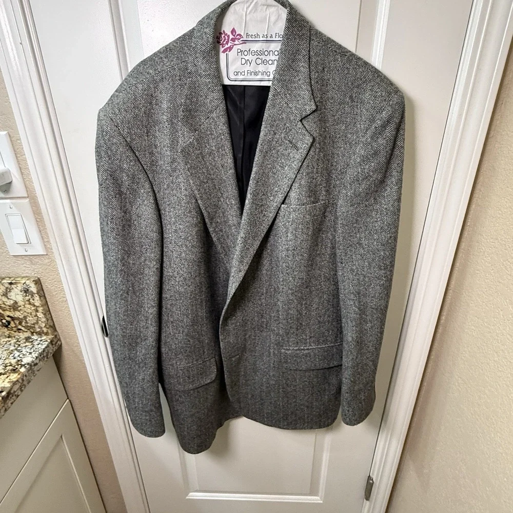 Southbridge Blazer Mens 46L Gray Herringbone Wool Camel Hair Sport Coat